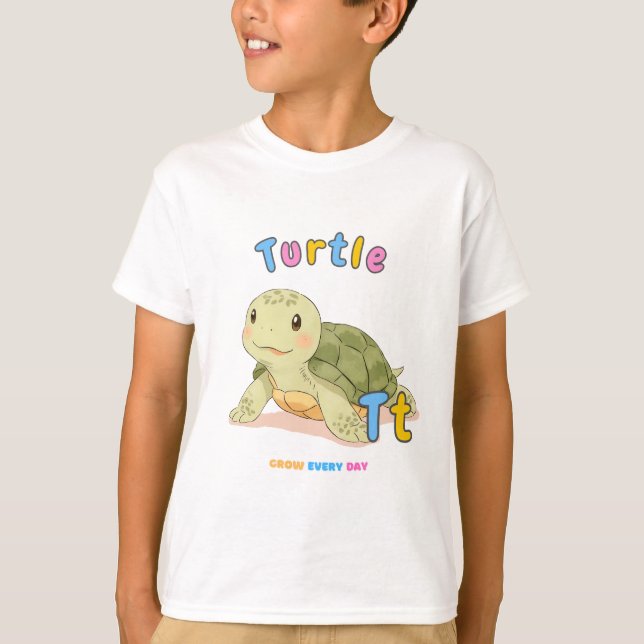 “T is for Turtle” Alphabet Tee – Grow Every Day (Front)