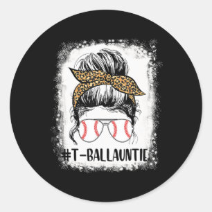 T-ll Auntie Life Messy Bun Leopard Print Softll  Classic Round Sticker