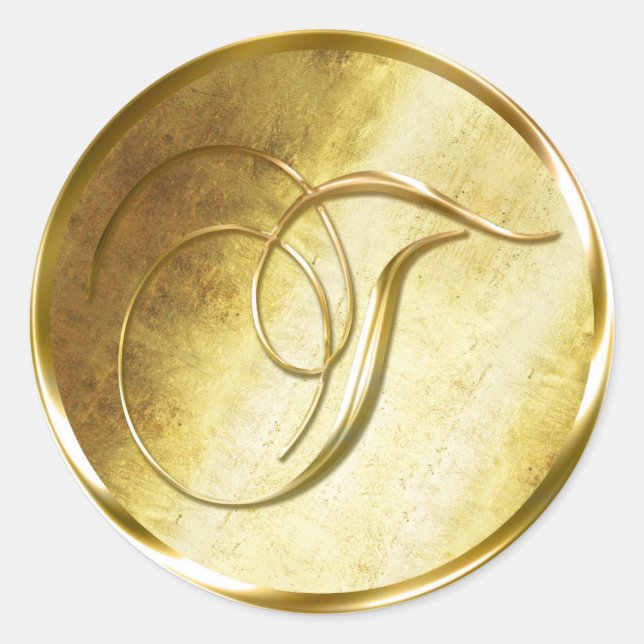 T Monogram Faux Gold Envelope Seal Stickers (Front)