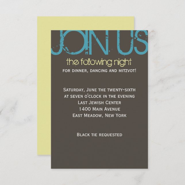 T Monogram Initial Bar Bat Mitzvah Party Card (Front/Back)