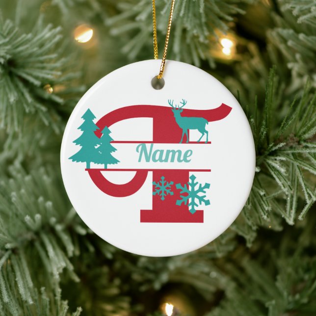 T Monogram Initial Christmas Holiday Tree Ornament (Tree)