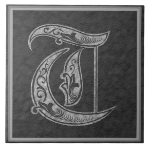 T Monogram "Royal Grey Stone" Ceramic Tile