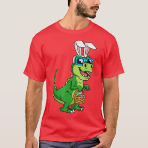 T Re Easter Bunny With Eggs Basket Funny Dinosaur  T-Shirt