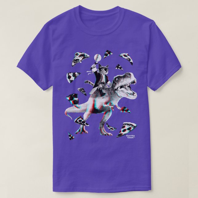 T Re Pizza Party Cat Riding Dinosaur Funny Dino Fo T-Shirt (Design Front)