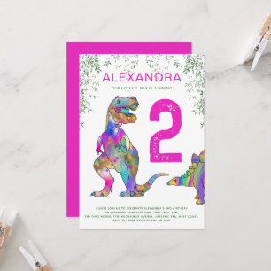 T. Rex 2nd Birthday Party pink Invitation