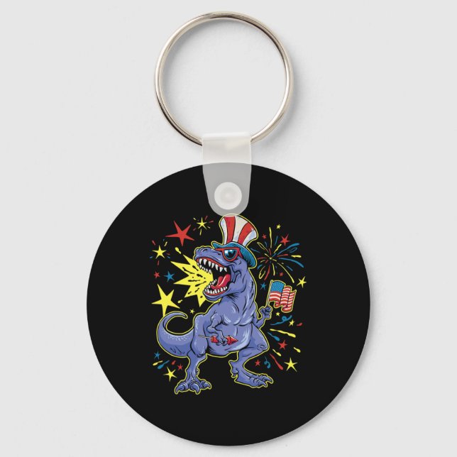 T-rex 4th Of July Celebrating Independence Day  Key Ring (Front)