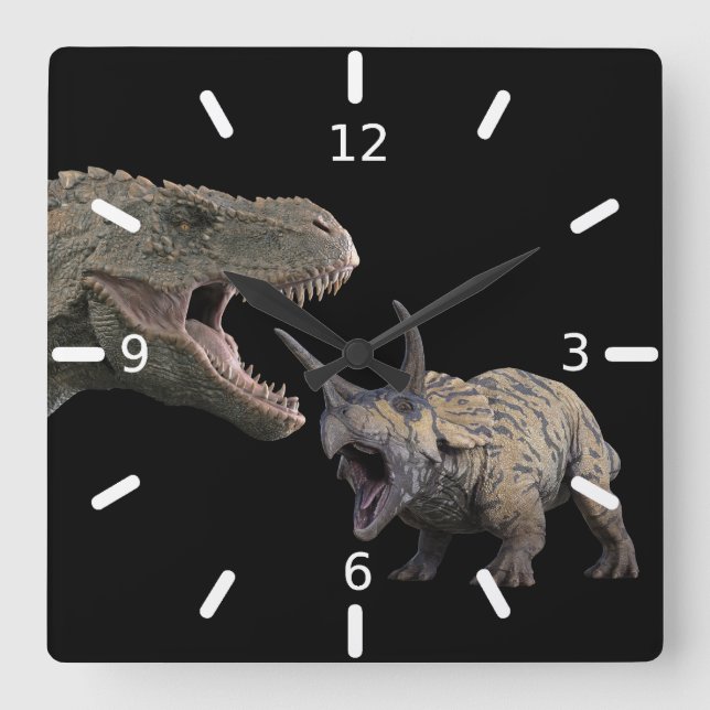 T.Rex and Triceratops Square Wall Clock (Front)