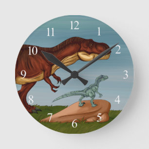 T-Rex and Velociraptor Round Clock