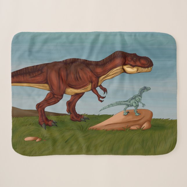 T-Rex and Velociraptor Sherpa Blanket (Front (Horizontal))