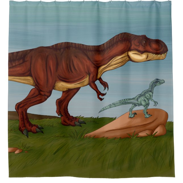 T-Rex and Velociraptor Shower Curtain (Front)