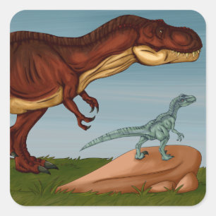 T-Rex and Velociraptor Square Sticker