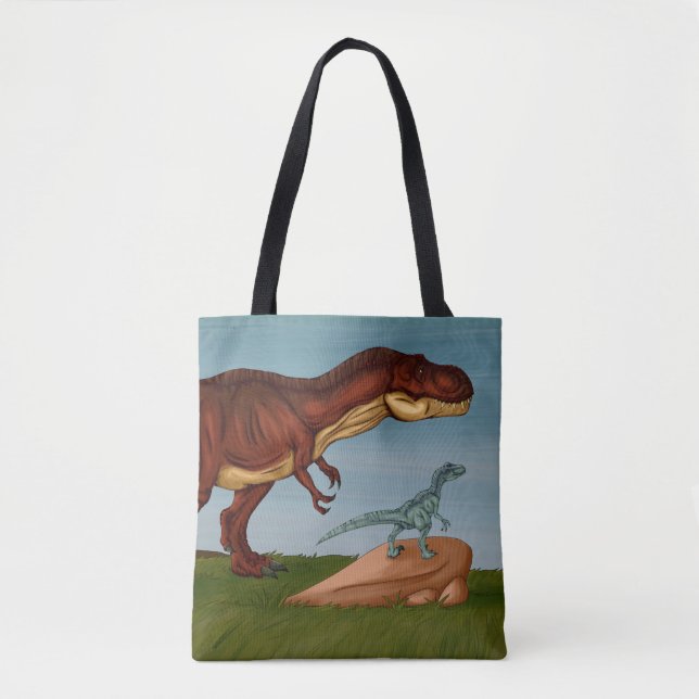 T-Rex and Velociraptor Tote Bag (Front)