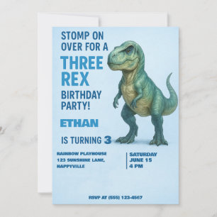 T-Rex Birthday Invitation – Boy Age 3