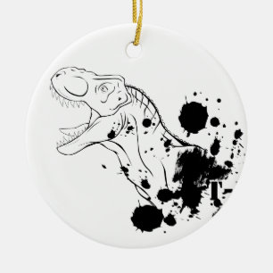 T-Rex (Black and White) Ceramic Tree Decoration