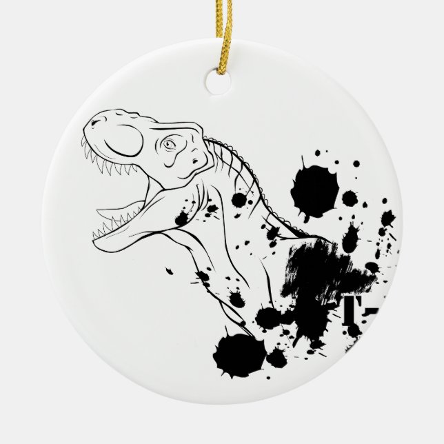 T-Rex (Black and White) Ceramic Tree Decoration (Front)