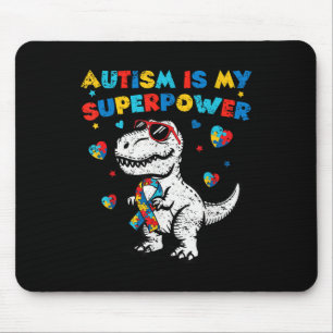 T-rex Blue Autism Awareness Is My Superpower Kids Mouse Mat