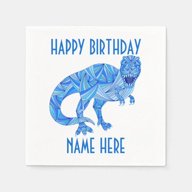 T-Rex Blue Dinosaur Cute Prehistoric Birthday Fun Napkin (Front)