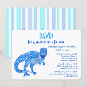 T-Rex Blue Dinosaur Prehistoric Birthday RAWR Invitation