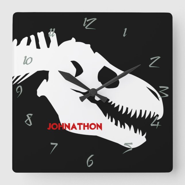 T-rex Bones Personalised Square Wall Clock (Front)