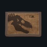 T-Rex Bones Personalised Tri-fold Wallet<br><div class="desc">Brown dinosaur bones on a grunge background makes for a super cool wallet for any aspiring paleontologist.   Design by Night Owl's Menagerie,  2012.</div>