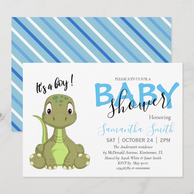 T rex boy baby shower announcement (Front/Back)