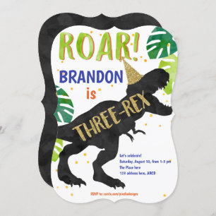 T-Rex, Boy, Third Birthday, Dinosaur Invitation