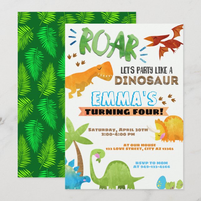 T-Rex Boy's Dinosaur Kids Birthday Invitation (Front/Back)