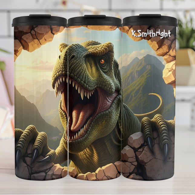 T-Rex Breaking Rock Mountainside Roar Thermal Tumbler (Creator Uploaded)