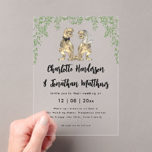 T-Rex Bride & Groom Dinosaur Theme Wedding  Acrylic Invitations