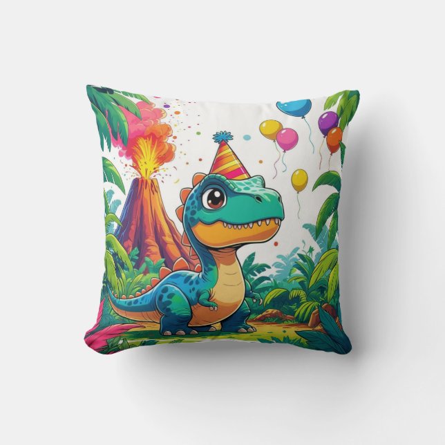  T-Rex Celebration Pillow for Kids (Front)