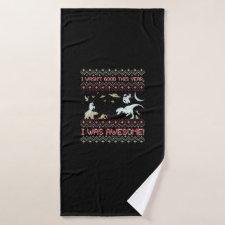 T-Rex Christmas   Bath Towel