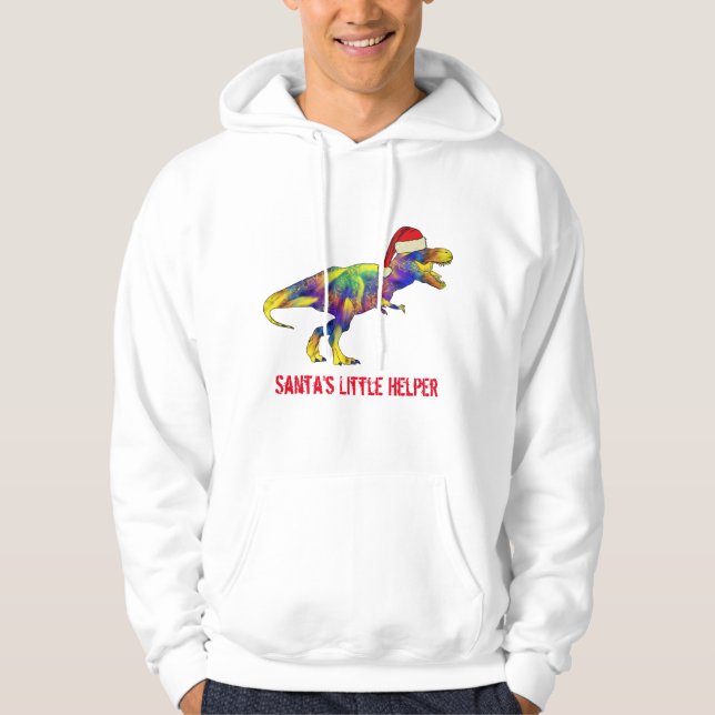 T-Rex Christmas Dinosaur Santa Quote Hoodie (Front)