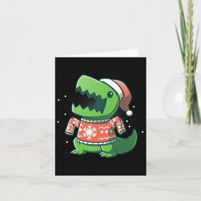 T-rex Christmas Fun Dinosaur Ugly Saurus  Card (Front)