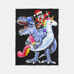 T Rex Christmas In July African American Santa Cla Fleece Blanket