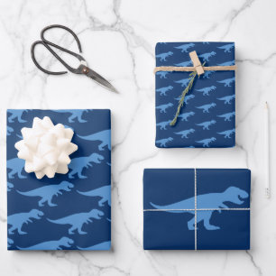 T-Rex Christmas King Dinosaur Classic Blue Power Wrapping Paper Sheet