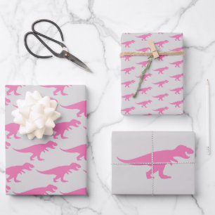 T-Rex Christmas King Dinosaur Pink Gray Power Wrapping Paper Sheet