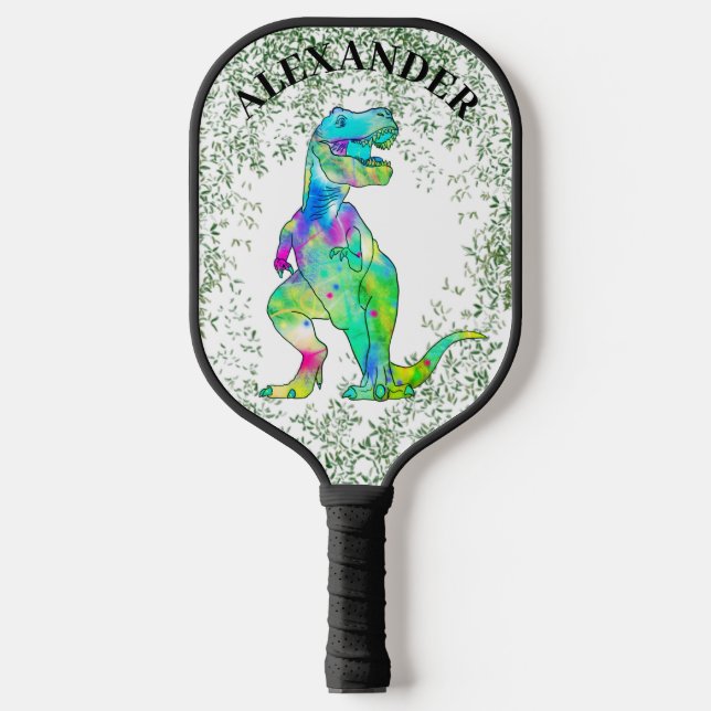 T. rex Colourful dinosaur personalised  Pickleball Paddle (Front)