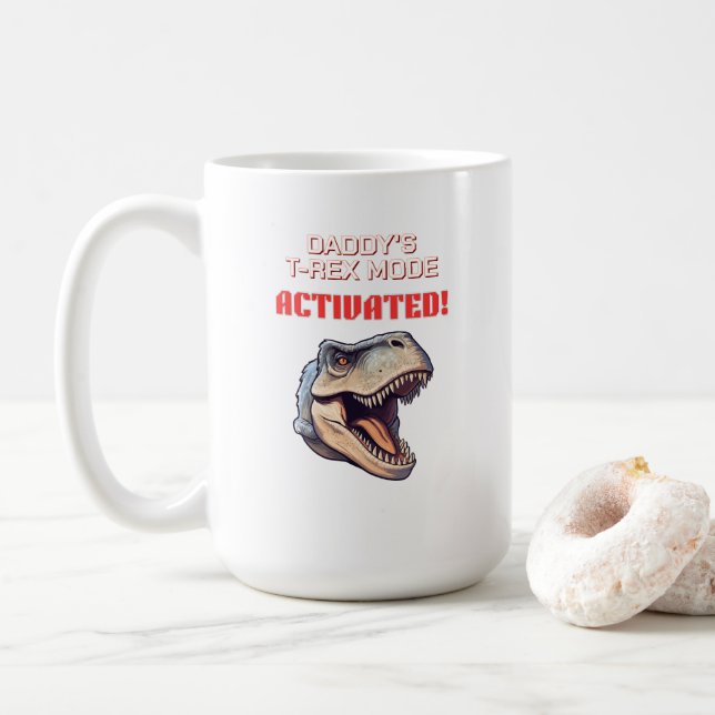 T-Rex Dad Mode Activated dinosaur meme  Coffee Mug (With Donut)