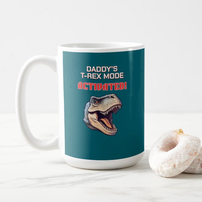 T-Rex Dad Mode Activated dinosaur meme  Coffee Mug (With Donut)