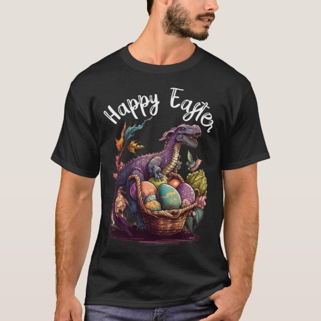 T Rex Dino Happy Easter Basket Easter Eggs Happy E T-Shirt (Front)