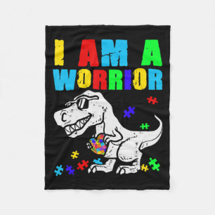 T Rex Dino I Am A Warrior Autism Autism Awareness Fleece Blanket