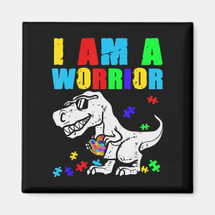 T Rex Dino I Am A Warrior Autism Autism Awareness Magnet