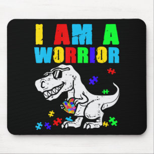 T Rex Dino I Am A Warrior Autism Autism Awareness  Mouse Mat