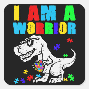 T Rex Dino I Am A Warrior Autism Autism Awareness Square Sticker