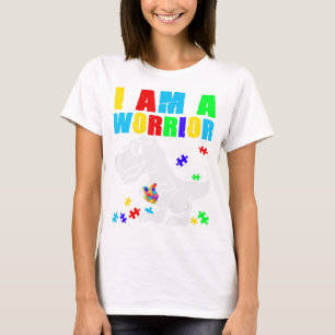 T Rex Dino I Am A Warrior Autism Autism Awareness  T-Shirt
