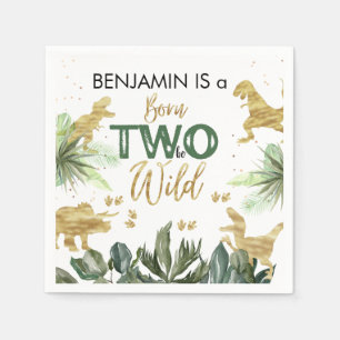 T rex Dinosaur 2nd Birthday Party Watercolor  Napkin