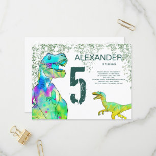 T Rex Dinosaur 5th Birthday Party Invitation Postcard