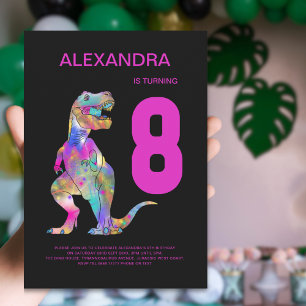 T-Rex Dinosaur 8th Birthday Party Pink Invitation