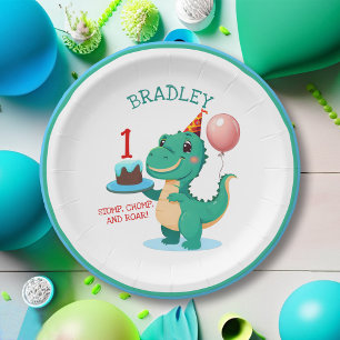 T Rex Dinosaur Add Age Birthday Party Paper Plate