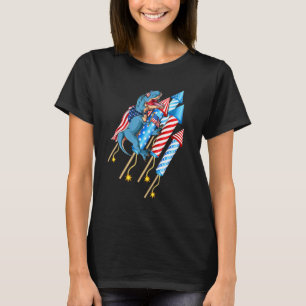 T-Rex Dinosaur American Flag Fireworks Rocket 4th T-Shirt